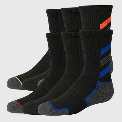 Hanes Moves Premium Boys' 6pk Crew Socks Multi Color Large Arch Support