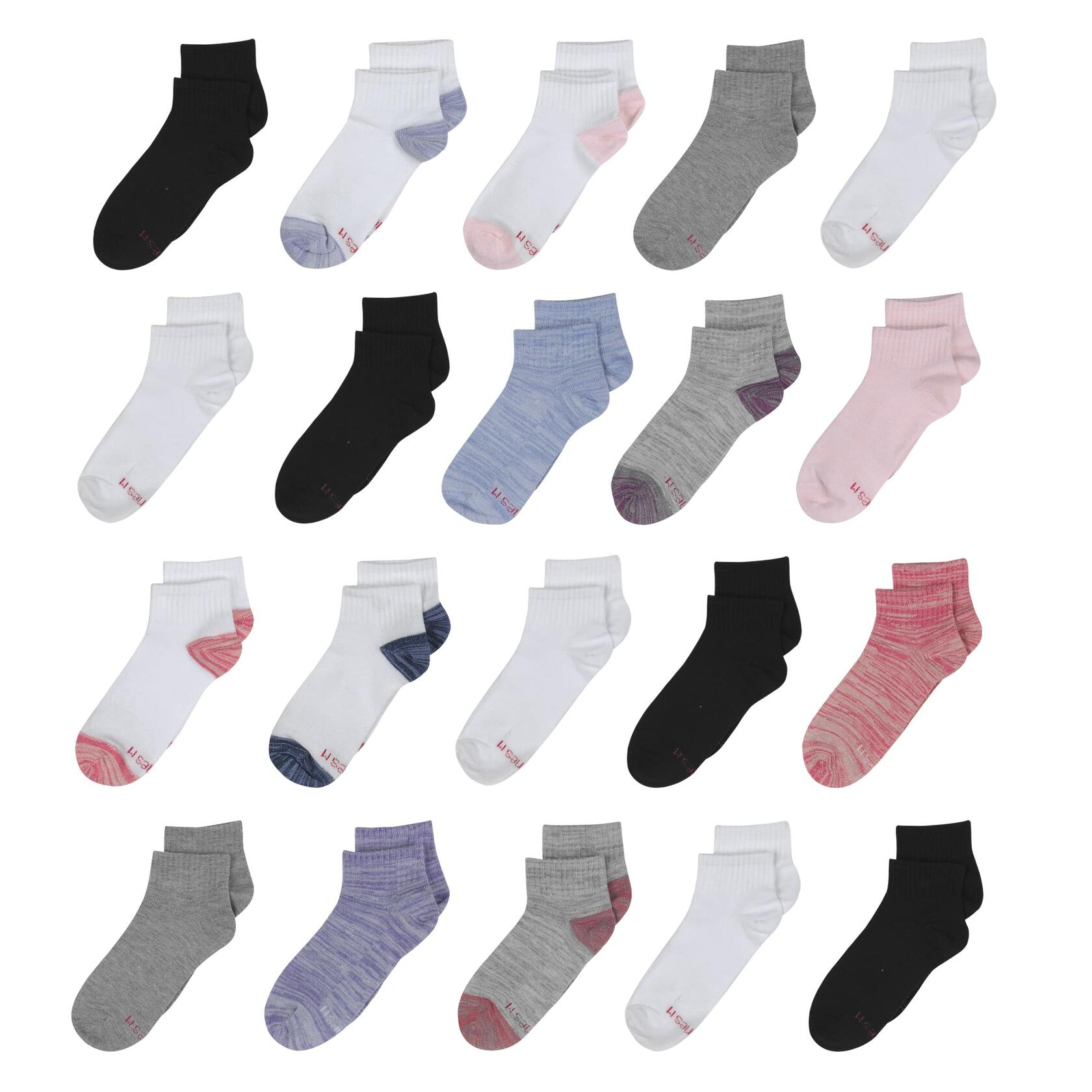Hanes Girls Extreme Value Ankle Socks, 20 Pack Asst Colors Medium 10.5-4