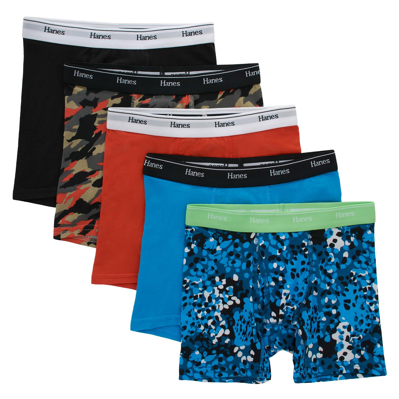 Hanes Originals Boys' Boxer Briefs, Stretch Cotton Underwear Assorted 5Pk Large