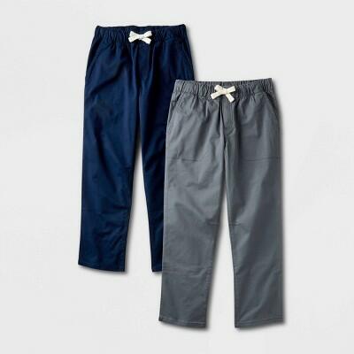 Boys' 2pk Stretch Straight Fit Woven Pull-On Pants - Cat & Jack™ Gray 7: Cotton