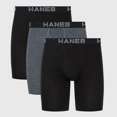 Hanes Premium Men's 3pk Long Leg Boxer Briefs Support Pouch Black/Gray M Tagless