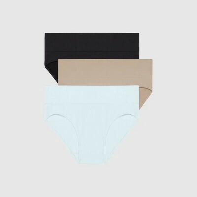 Hanes Premium Women's 3pk Hi Cut Brief Seamless Smoothing Underwear Blk/Beige 7