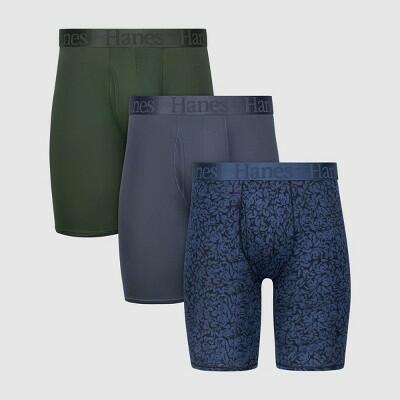 Hanes Originals Premium Men's SuperSoft Long Boxer Briefs 3pk Blue/Green/Gray XL