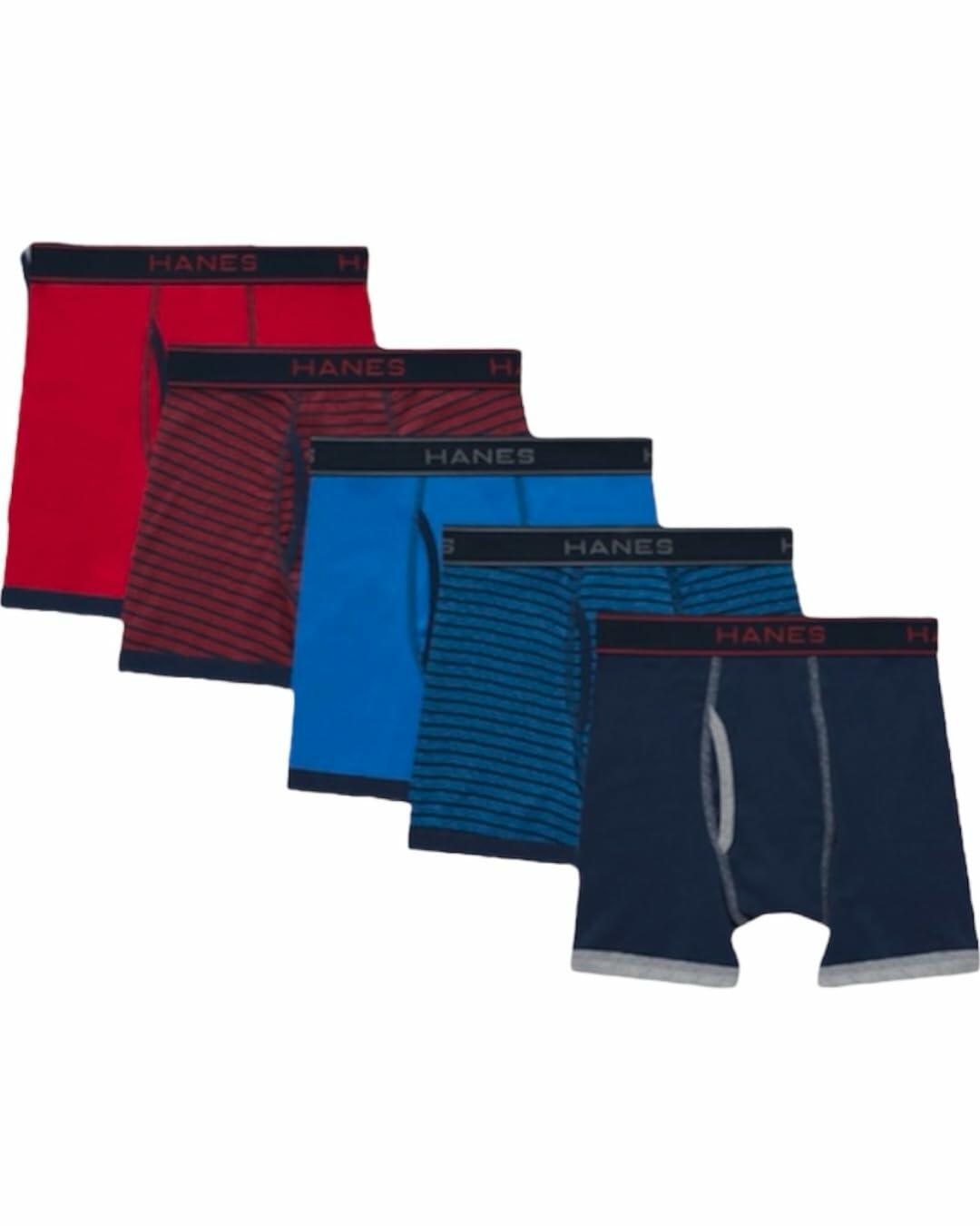 Hanes Boys' Big Boxer Briefs, Moisture-Wicking Stretch, 5-Pack, Assorted X-Large