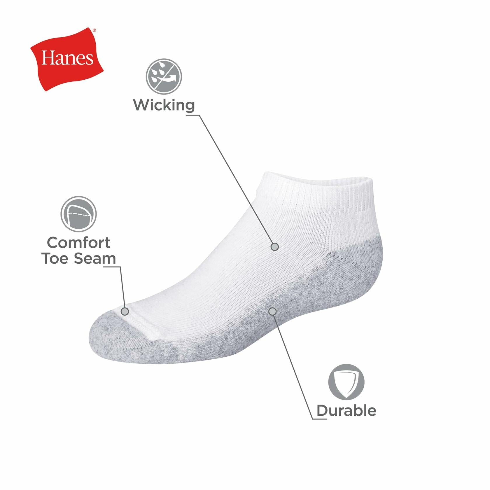 Hanes Boys' No-Show Socks, 14 Pairs, Stretch-Cotton Socks for Boys, 3-9