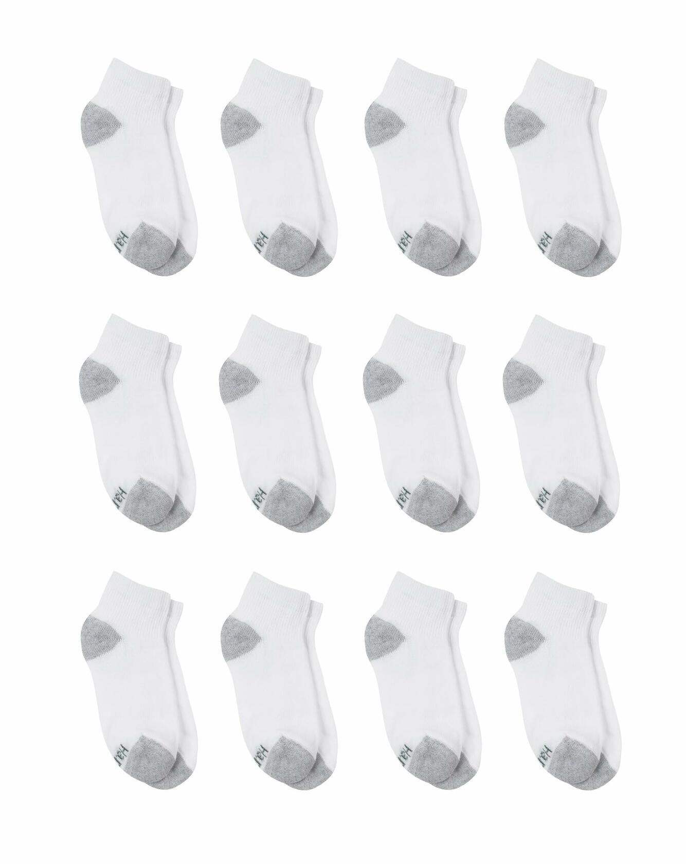 Hanes Boys Ankle Socks, 12 Pairs, Double Tough, Cushioned, Moisture-Wicking S