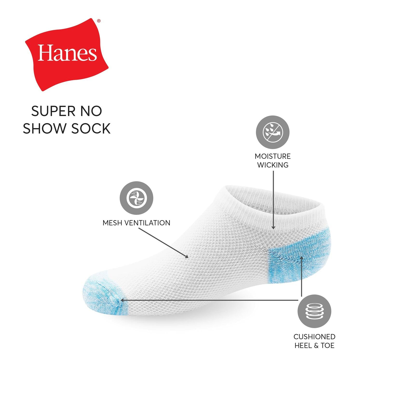 Hanes Medium-Shoe Size: 10.5-4 Girls Socks, 12-Pack, Assorted No Show, Big Kid