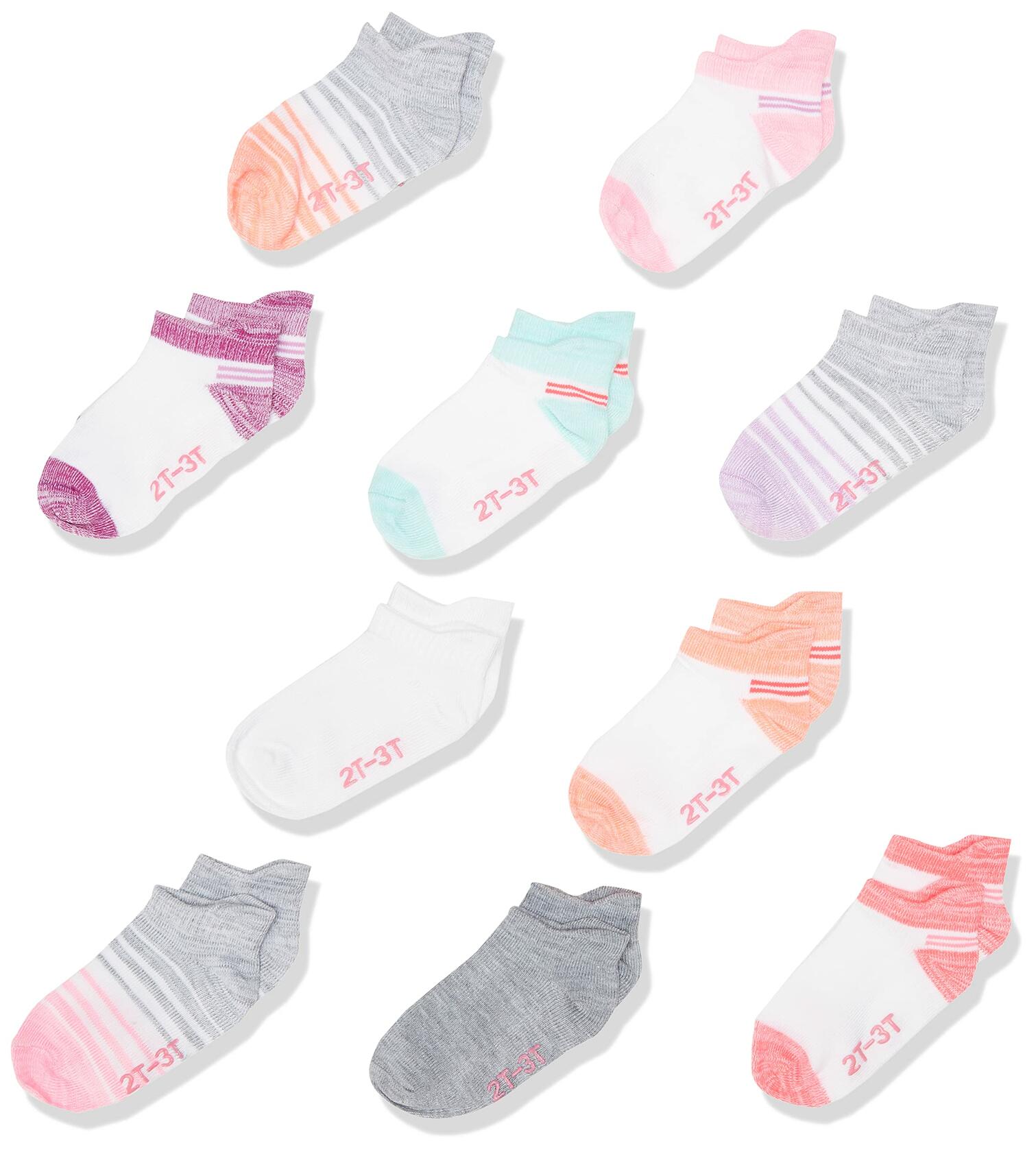 Hanes Infant/Toddler Girls' Heel Shield, Gripper, 10-Pairs Grey/White/Pink 4T