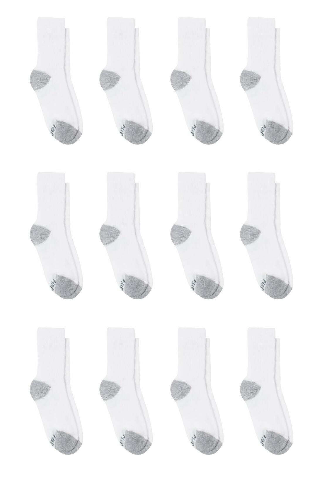 Hanes Crew Socks Pack 12 Pairs Double Tough Moisture-Wicking Boys Socks, White M