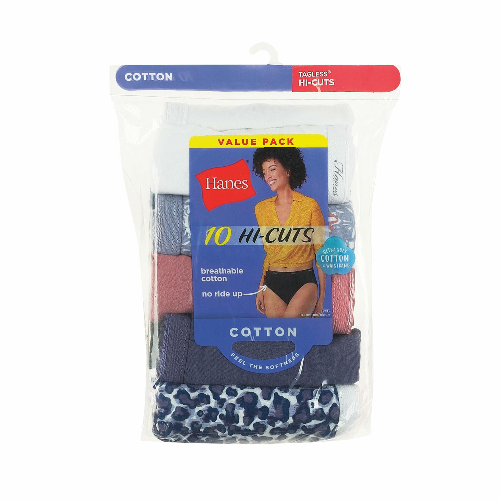 Hanes Hi-Cut Panties Panty 10 Pack Womens Underwear Assorted Colors Cotton 8/XL