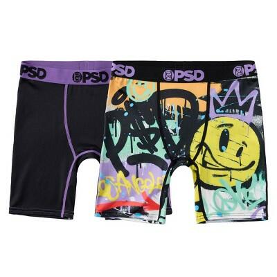 PSD Boys' 2pk Spray Paint Printed Boxer Briefs - Black/Purple/Yellow XL