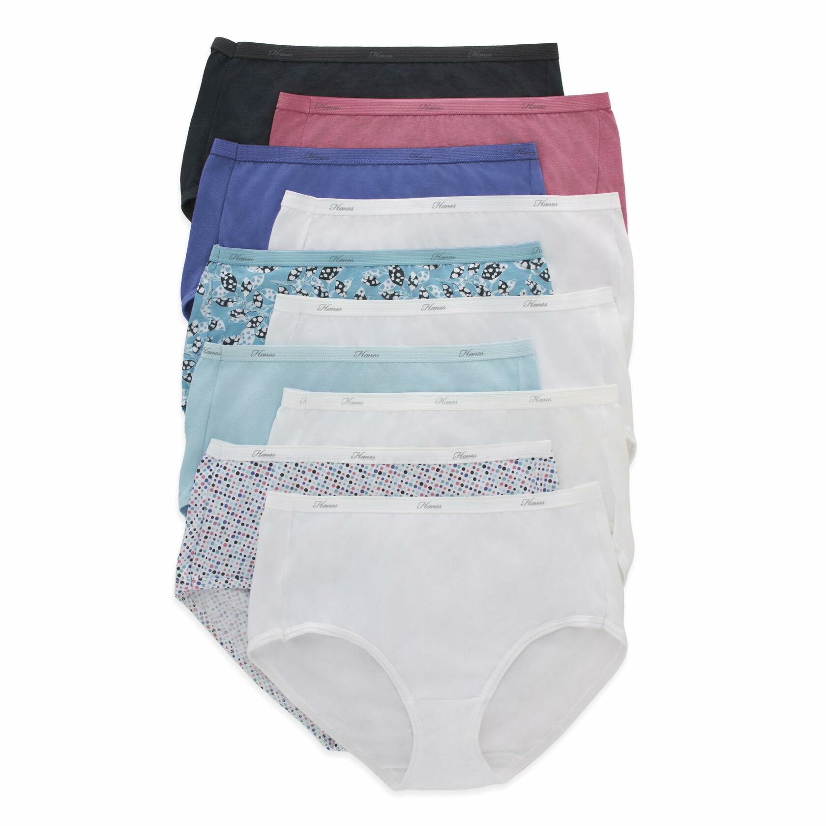 Hanes Womens Underwear 10-Pack Full-Coverage Brief Panties, Moisture-Wicking 6/M
