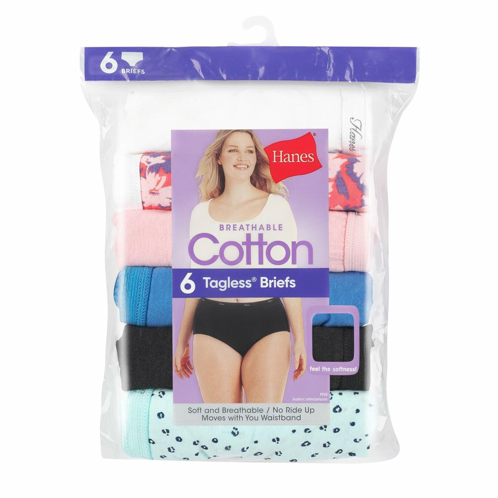 Hanes Women's Cotton Brief Underwear, Moisture-Wicking, 6-Pack Assortment Size 6