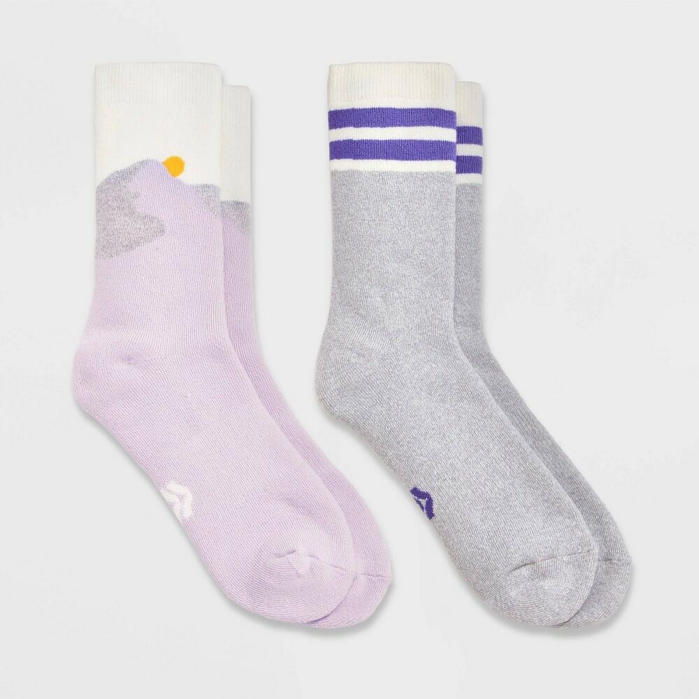 Girls' 2pk Mountain Print Outdoor Socks - All In Motion™ Purple L (3-7)