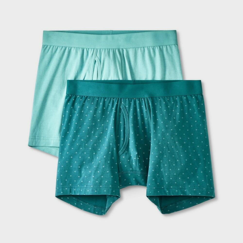 Men's 2pk Fashion Boxer Briefs - Goodfellow & Co™ Aqua Green L: Knit, Mid Rise
