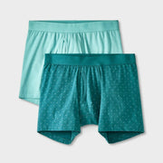 Men's 2pk Fashion Boxer Briefs - Goodfellow & Co™ Aqua Green L: Knit, Mid Rise