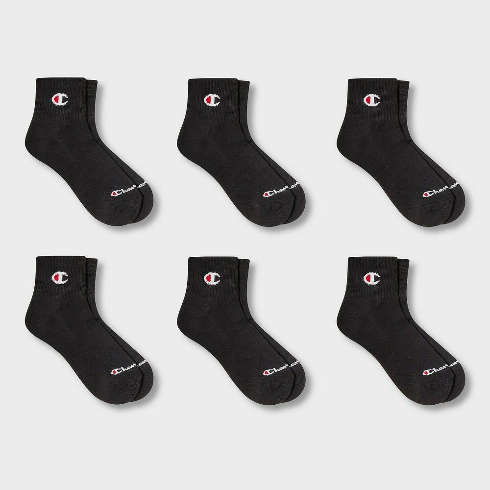 Champion Iconic Essentials Women's 6pk Cushioned Quarter Crew Socks - Black 4-10