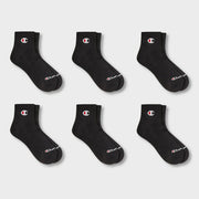 Champion Iconic Essentials Women's 6pk Cushioned Quarter Crew Socks - Black 4-10