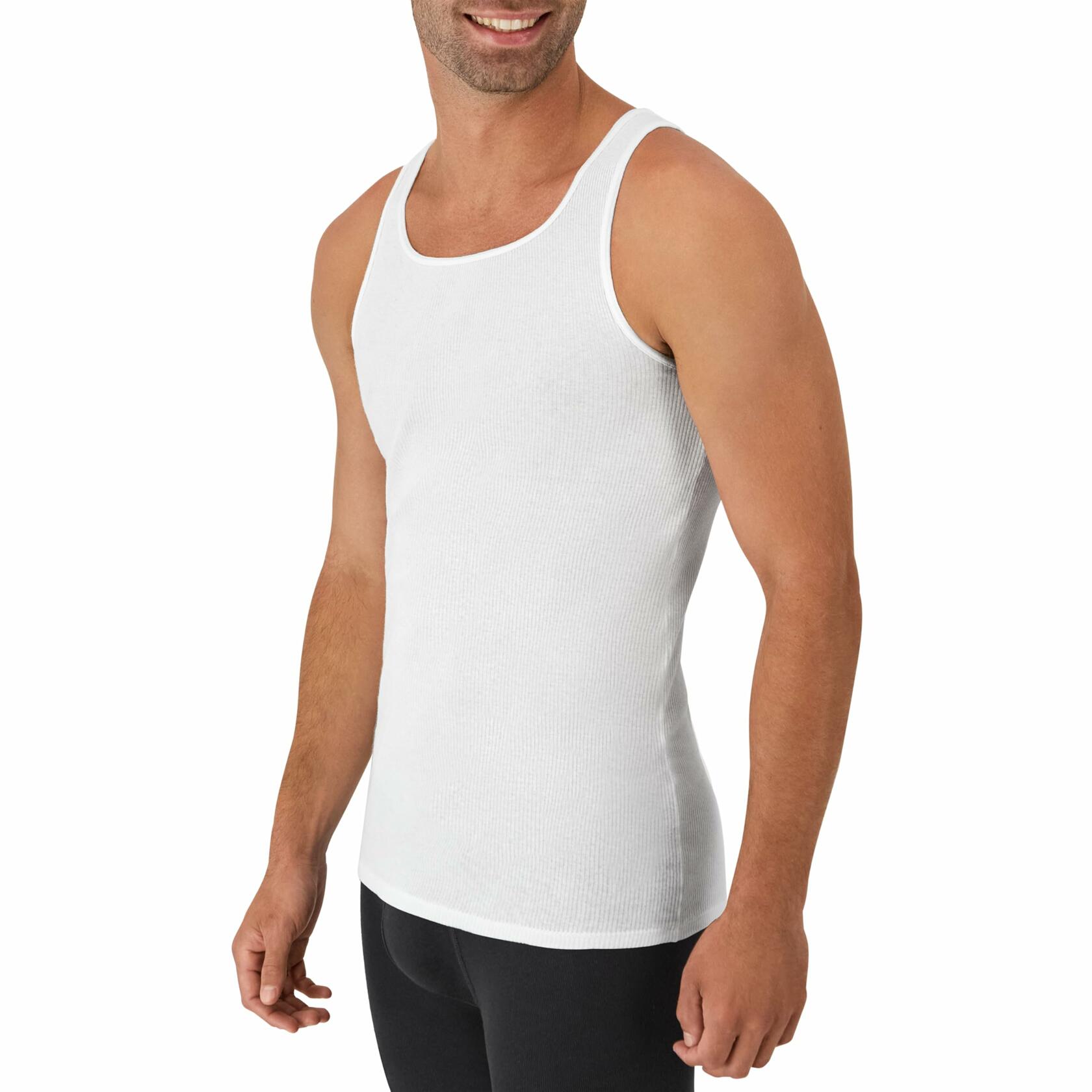 Hanes Men's Tank Tops Undershirt, Wicking, Ribbed Tanks, White or Black/Grey S