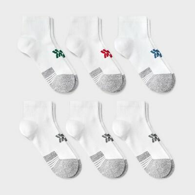 Kids' 6pk Ankle Length Socks - All In Motion™ White M: Arch Support, Cushioning