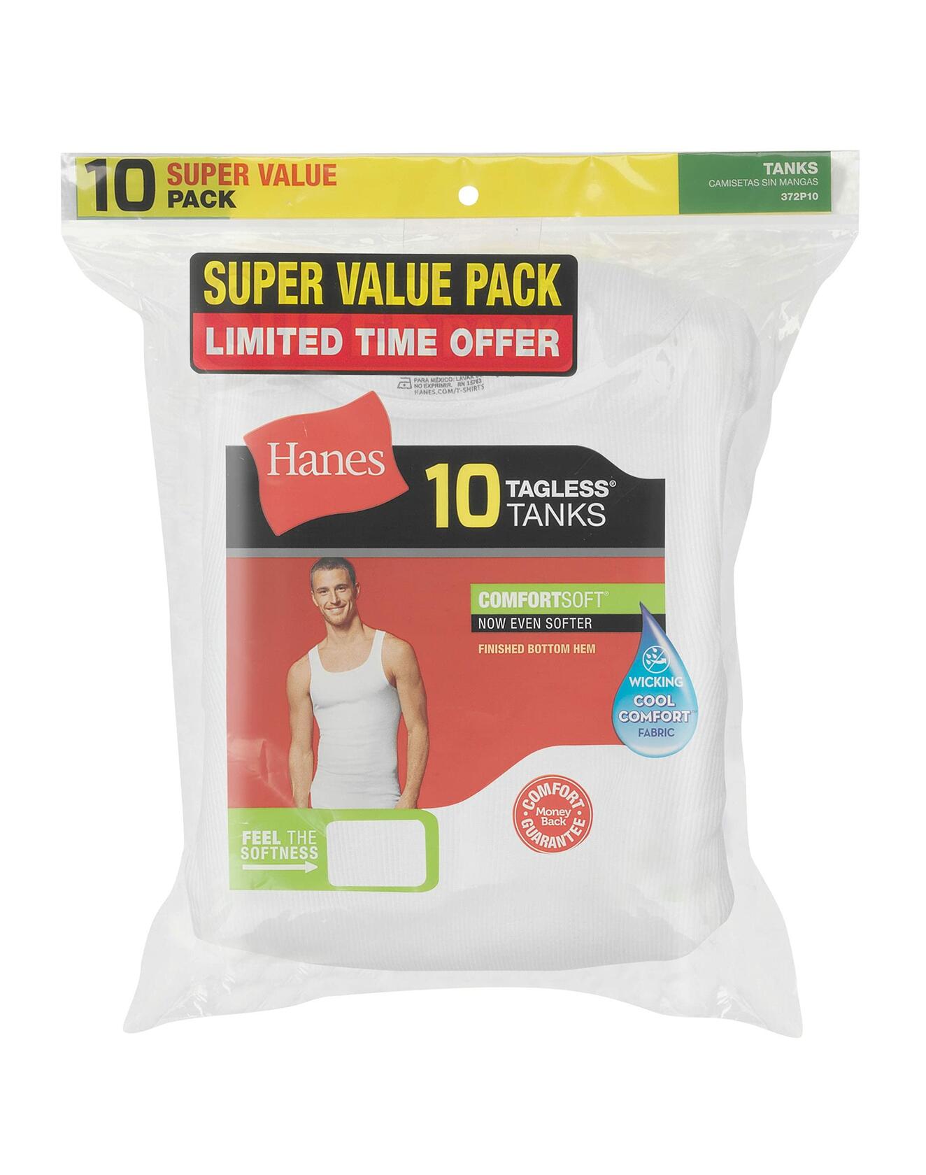 Hanes Cotton Tank Undershirt for Men, 2 Pack White Small