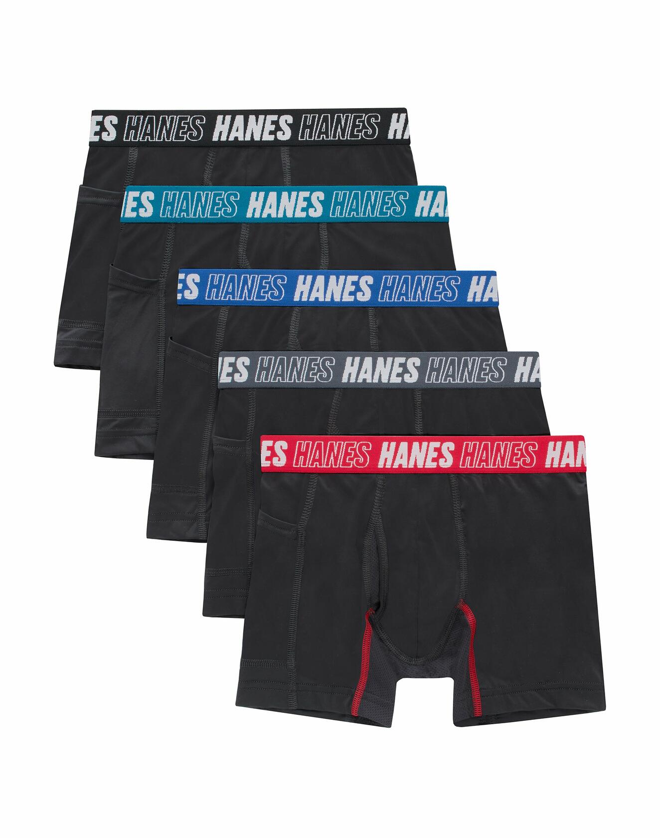 Hanes Boys Boxer Brief Underwear 5-Pack Moves Anti-Chafe Wicking Asst L
