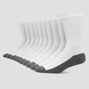 Hanes Premium Men's Crew Socks 10pk - White 6-12: Cushioned Sole Reinforced Heel