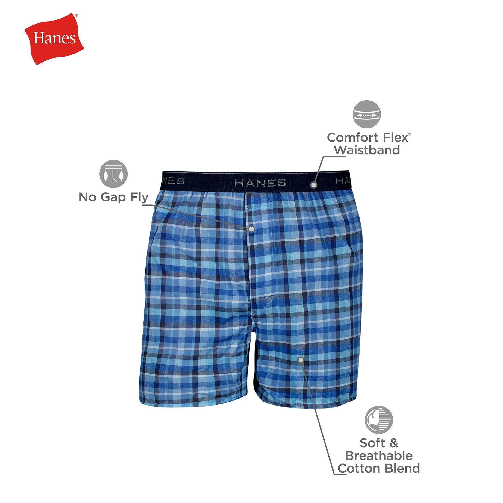 Hanes Tagless Men's Boxer Shorts Plaid 5 Pack Large