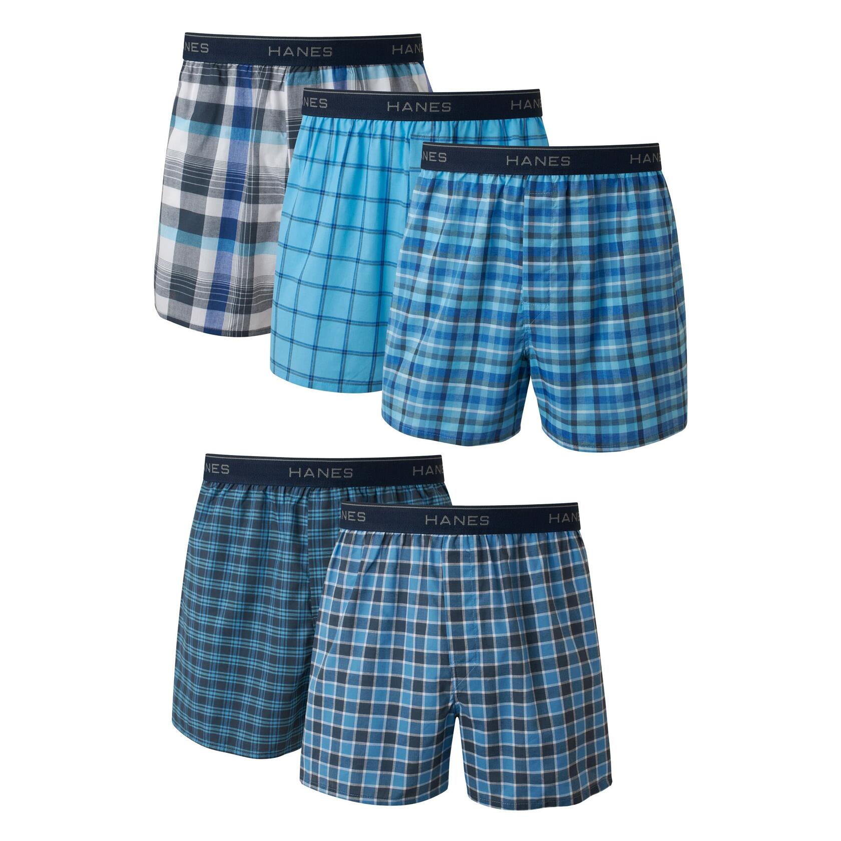 Hanes Tagless Men's Boxer Shorts Plaid 5 Pack Large