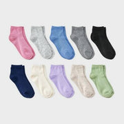 Girls' 10pk Lightweight Ribbed Ankle Socks - Cat & Jack™ L