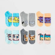 Girls' Pokemon & Friends 6pk No Show Socks - Blue M/L: Pikachu, Eevee Jigglypuff