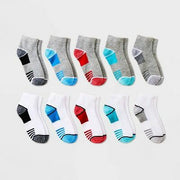 Boys' 10pk Striped Lightweight Ankle Socks - Cat & Jack™ White/Gray S