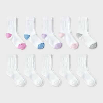 Girls' 10pk Crew Socks - Cat & Jack™ White M