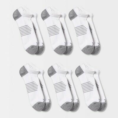 Men's Striped Arch No Show Socks 6pk All In Motion White 6-12: Moisture Wicking