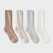 Women's Ultra Soft Rib-Knit 4pk Crew Socks - Auden™ Tan/Ivory/Heather Gray 4-10