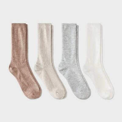 Women's Ultra Soft Rib-Knit 4pk Crew Socks - Auden™ Tan/Ivory/Heather Gray 4-10