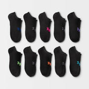 Women's Lightweight 10pk No Show Socks All In Motion Black 4-10 Moisture Wicking