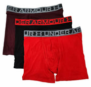 Under Armour Essential Cotton Boxerjock 6" Inseam 3 Pk Medium Red, Maroon, Black
