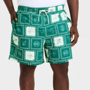 Men's Big & Tall 7'' Patterned Swim Trunks - Goodfellow & Co™ Green Tile 4XL