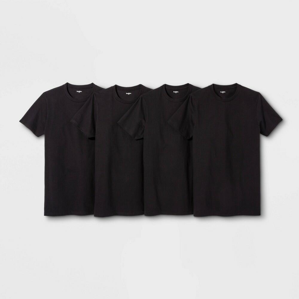 Men's Short Sleeve 4pk Crew Neck T-Shirt - Goodfellow & Co™ Black S: Cotton