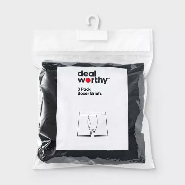 Dealworthy Men's Boxer Briefs 3pk - (US, Alpha, Large, Regular, Regular, Black)
