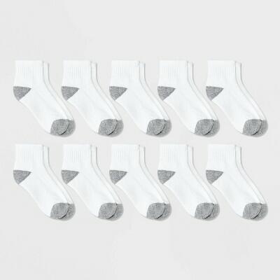 Boys' 10pk Ankle Athletic Socks - Cat & Jack™ White S