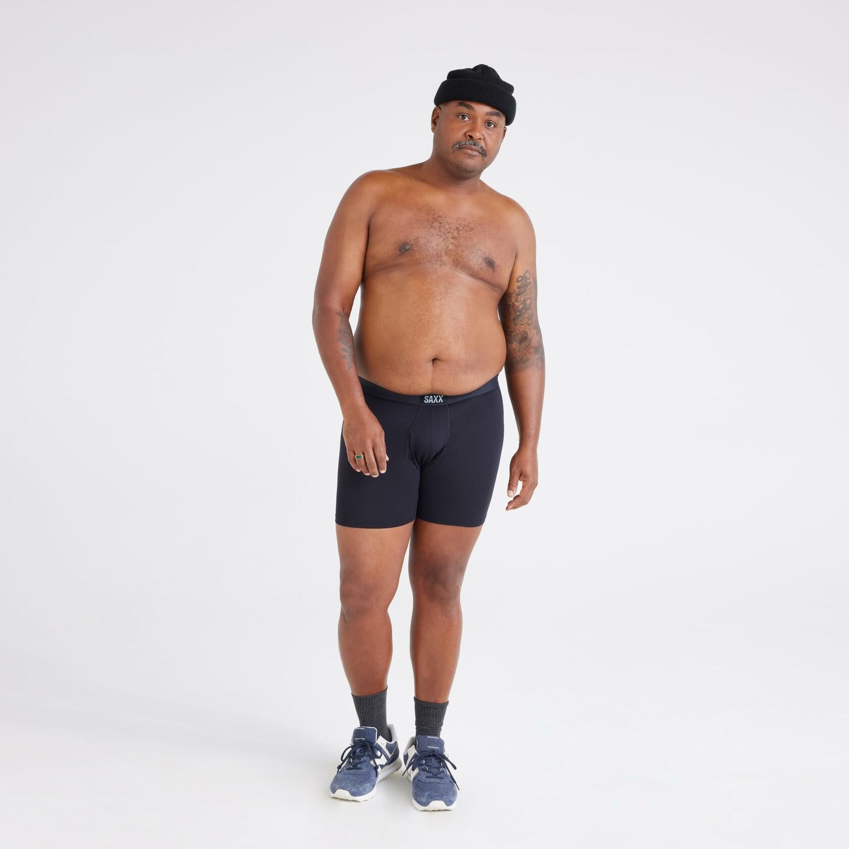 SAXX Underwear Co. Men's Ultra Super Soft Boxer Brief Fly, Black/Black, Medium