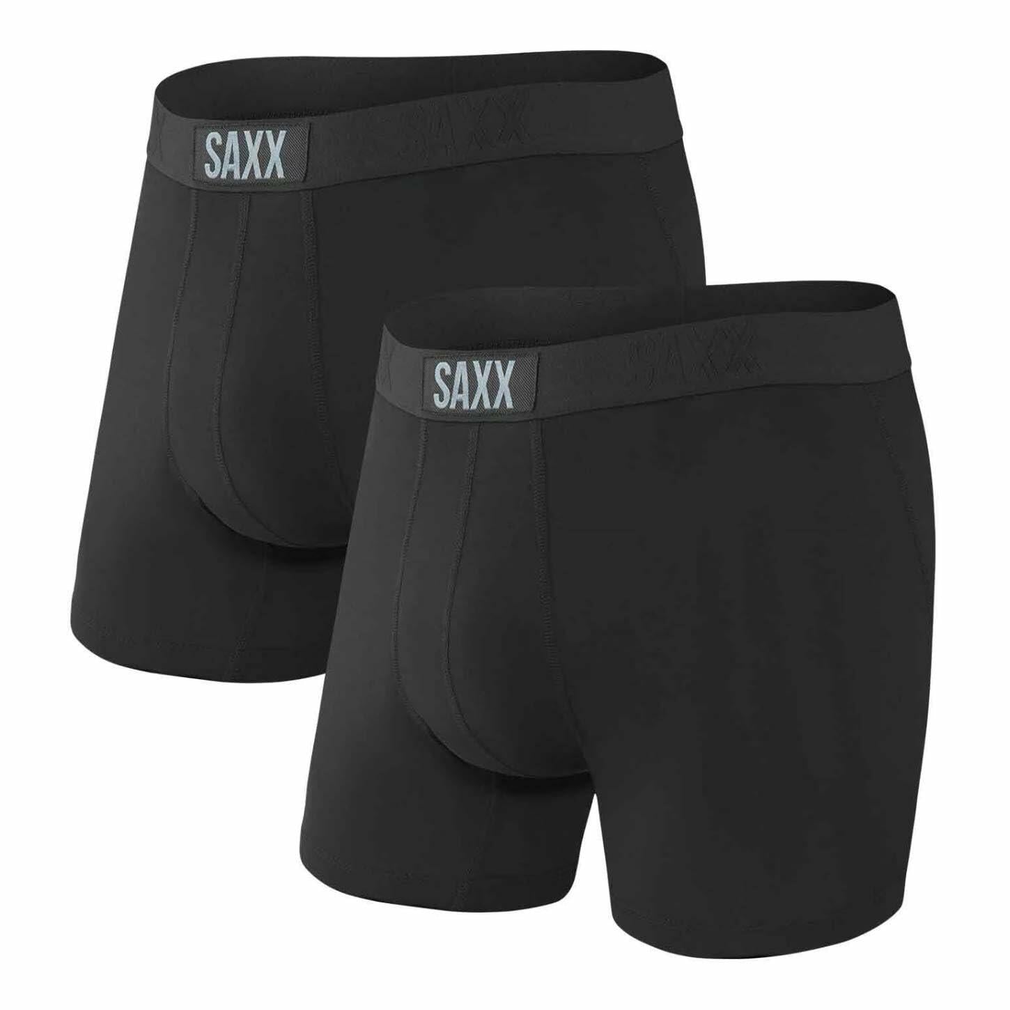 Saxx Men's Underwear – Vibe Soft Boxer Briefs – Pack of 2, Black/Black, X-Large