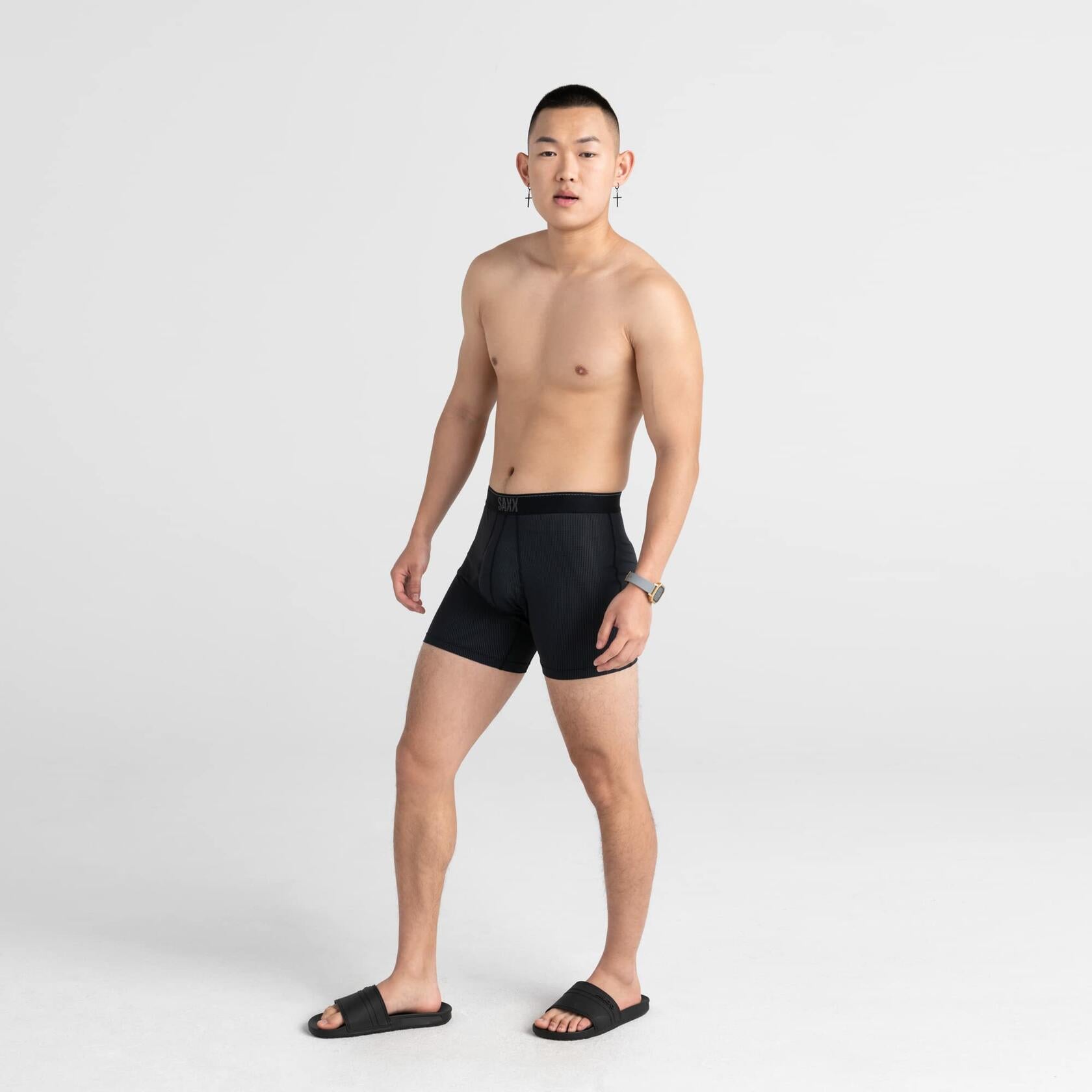 SAXX Men's Underwear w/Pouch Quest Quick Dry Mesh Boxer Brief Fly Black Ii Small