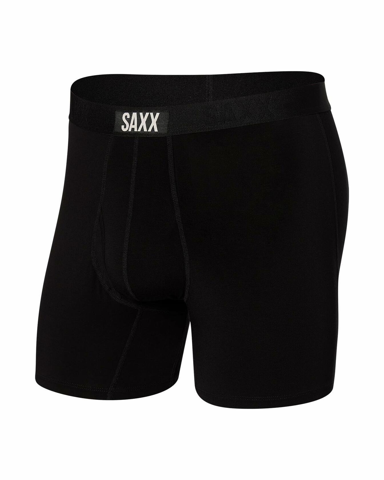 SAXX Underwear Co. Men's Ultra Super Soft Boxer Brief Fly, Black/Black, Medium