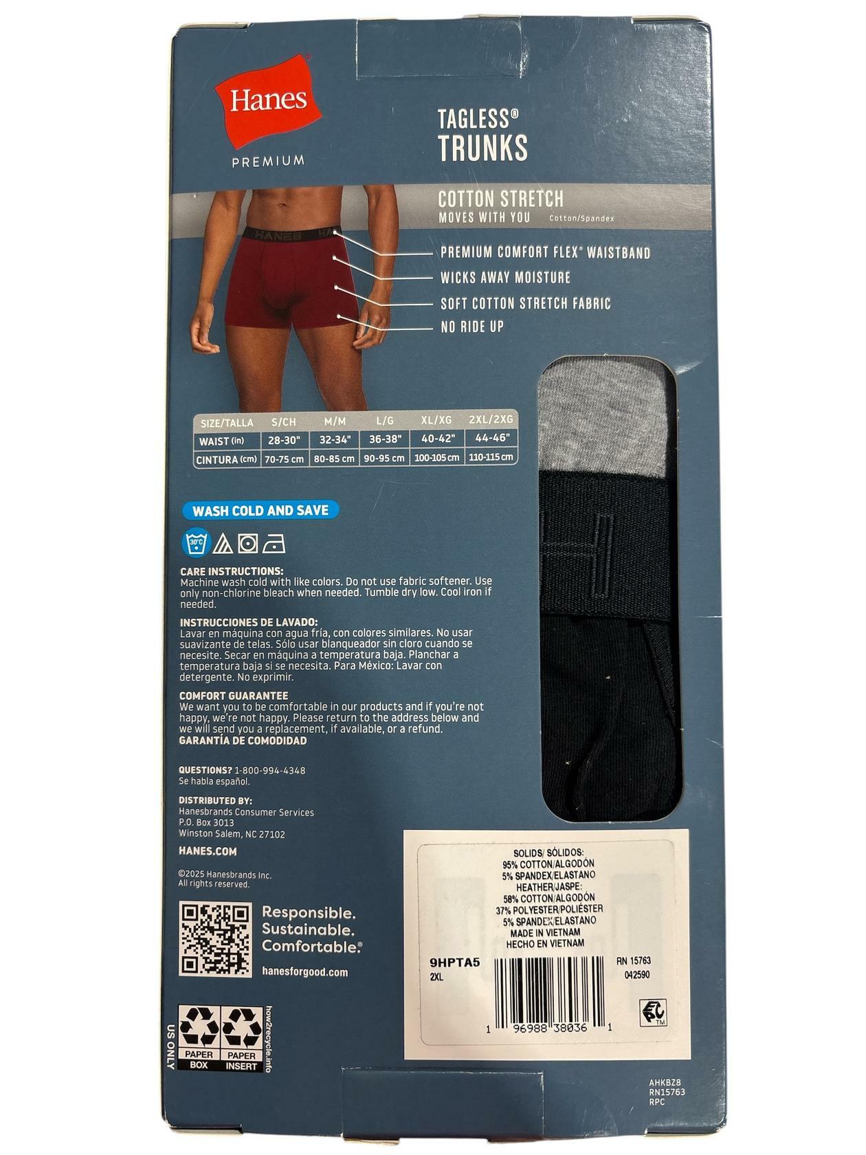 Hanes Premium Men's Stretch Trunks 5pk - Multi Color 2XL Tagless, Wicking