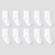 Girls' 10pk Turn Cuff Crew Athletic Socks - Cat & Jack™ White M