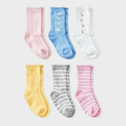 Toddler Girls' 6pk Daisy Floral and Stripped Crew Socks - Cat & Jack™ 2T-3T