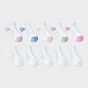Girls' 10pk Ankle Socks - Cat & Jack™ White L: Cushioned Heel & Toe, Knit